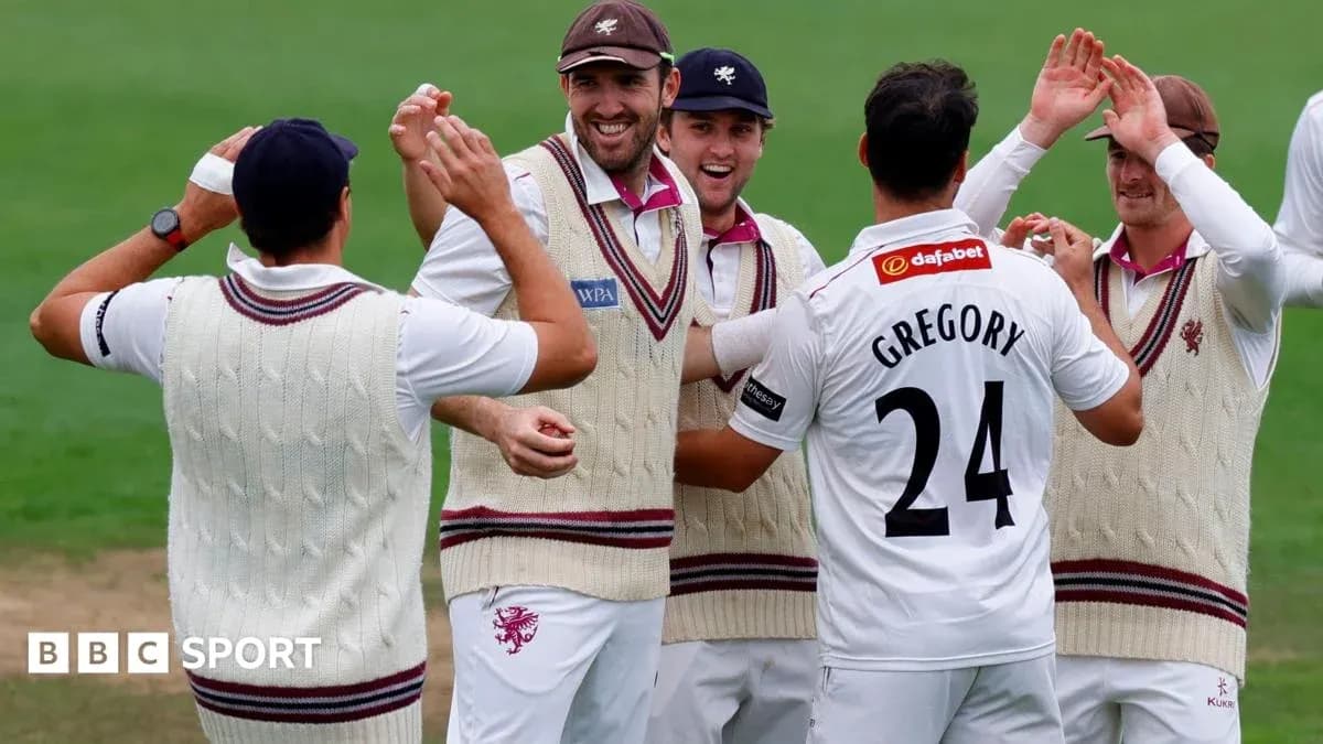 Somerset players celebrating a wicket on the field