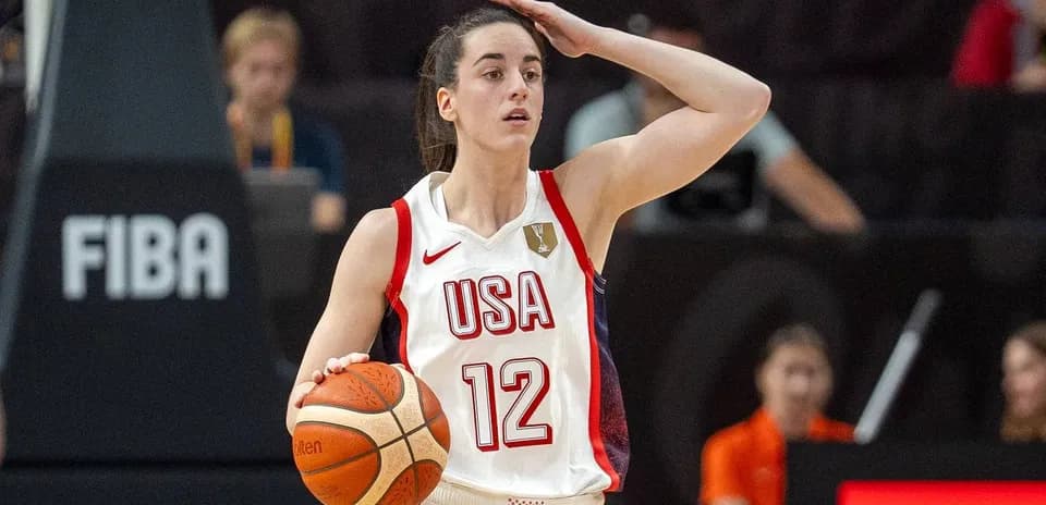Player from USA team holding basketball during game