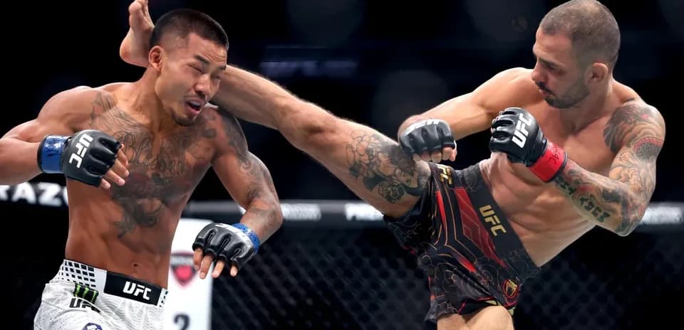 Fighters exchanging strikes during a UFC match
