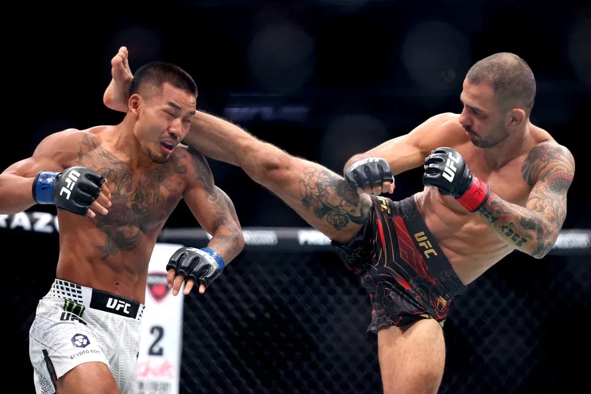 Fighters exchanging strikes during a UFC match