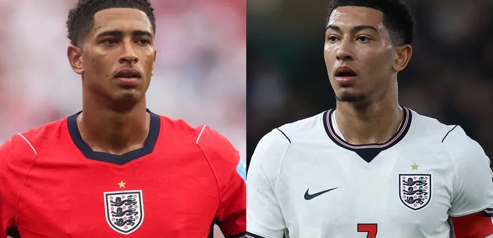 Two England football players in national team kits
