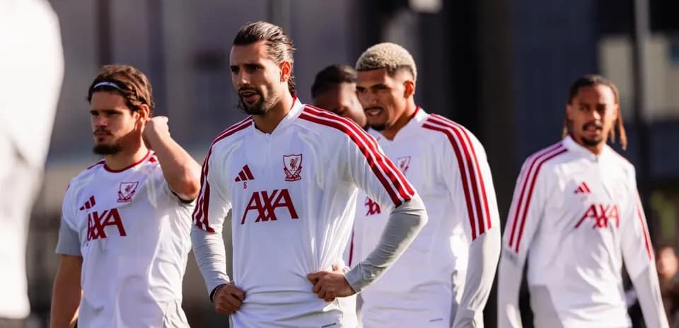 Players in Liverpool training gear during session