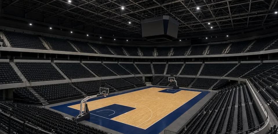 Empty basketball court in modern arena