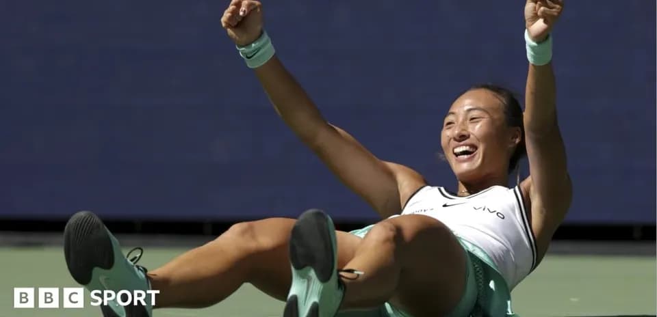 Tennis player celebrating victory on the court