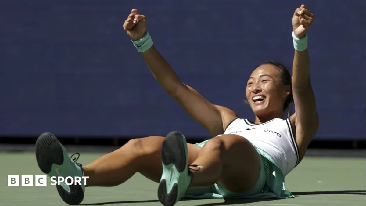 Tennis player celebrating victory on the court