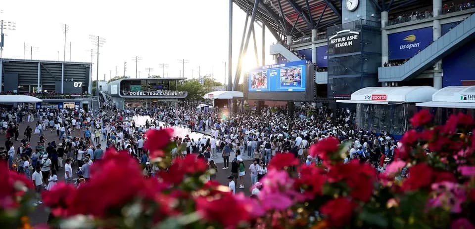 Crowd gathering outside Arthur Ashe Stadium at US Open