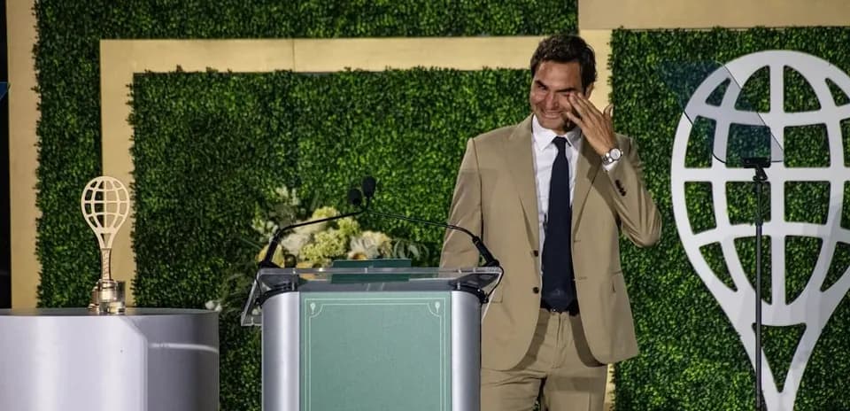 Roger Federer speaking at an awards ceremony