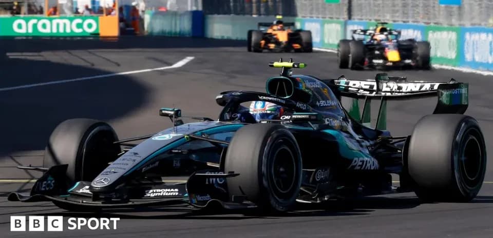 Mercedes car racing on track during Formula 1 event
