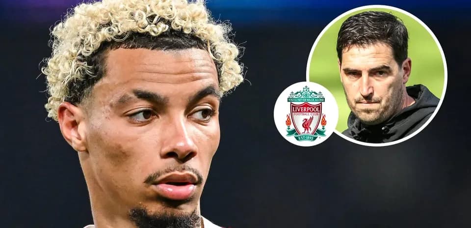 Player in focus with Liverpool logo and coach