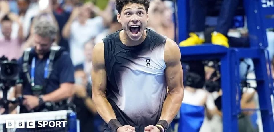 Tennis player celebrating during a match