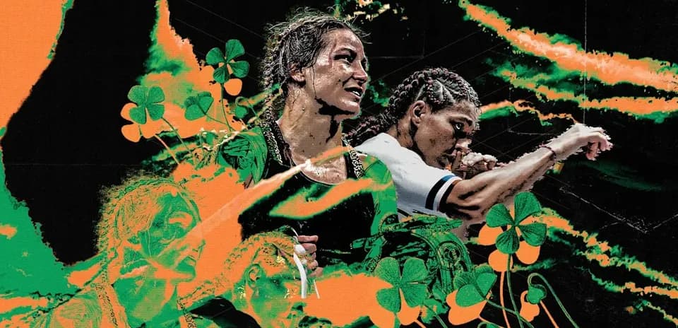 Two athletes with braids in a vibrant graphic design
