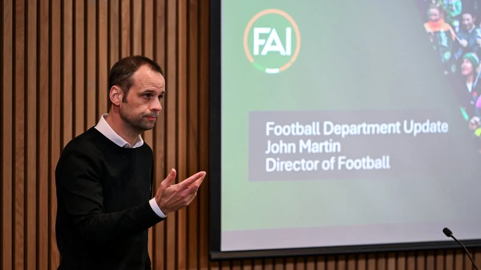 FAI Director of Football presenting departmental update