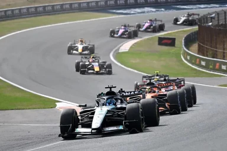 Cars racing on track during Formula 1 event