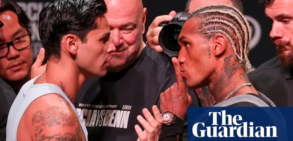 Two boxers facing off at a weigh-in event