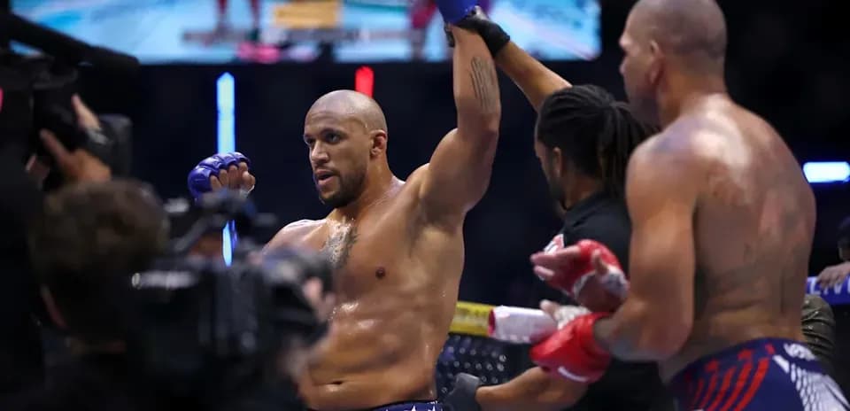 Fighter celebrating victory after MMA match