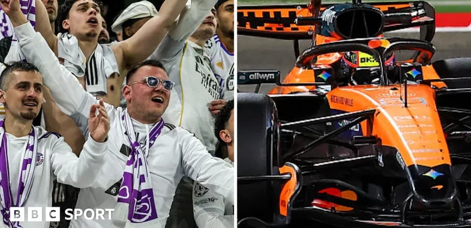 Sports fans celebrating alongside a McLaren Formula 1 car
