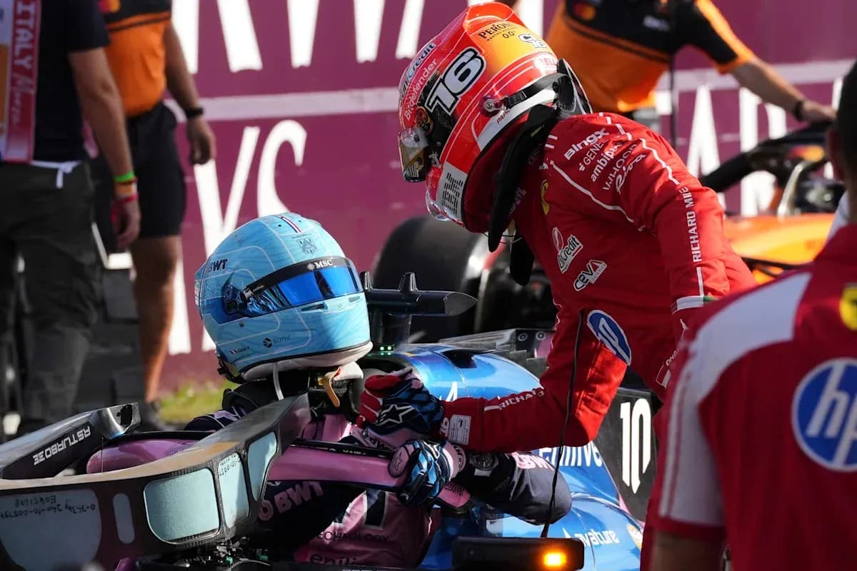 Drivers interacting after a race incident on track