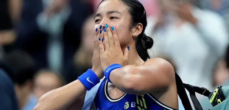 Tennis player celebrating after match victory