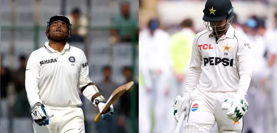 Indian and Pakistani cricketers walking off the field
