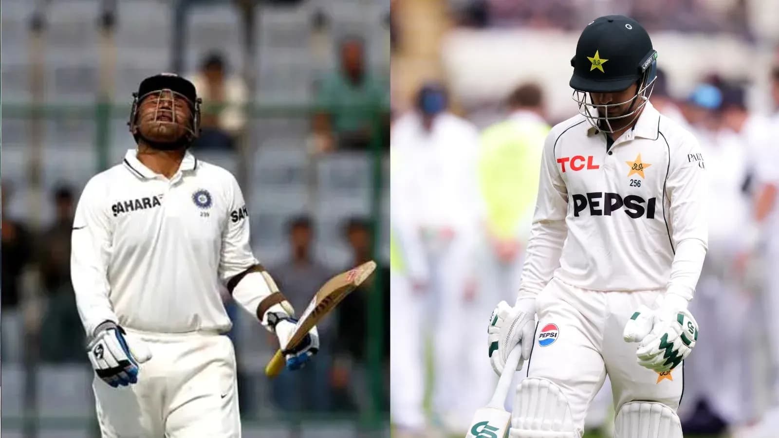 Indian and Pakistani cricketers walking off the field