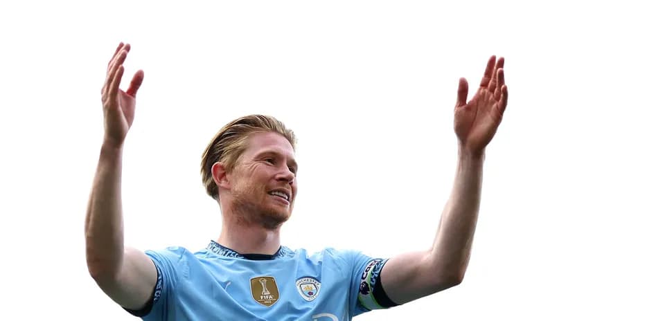 Player celebrating with raised arms in blue jersey