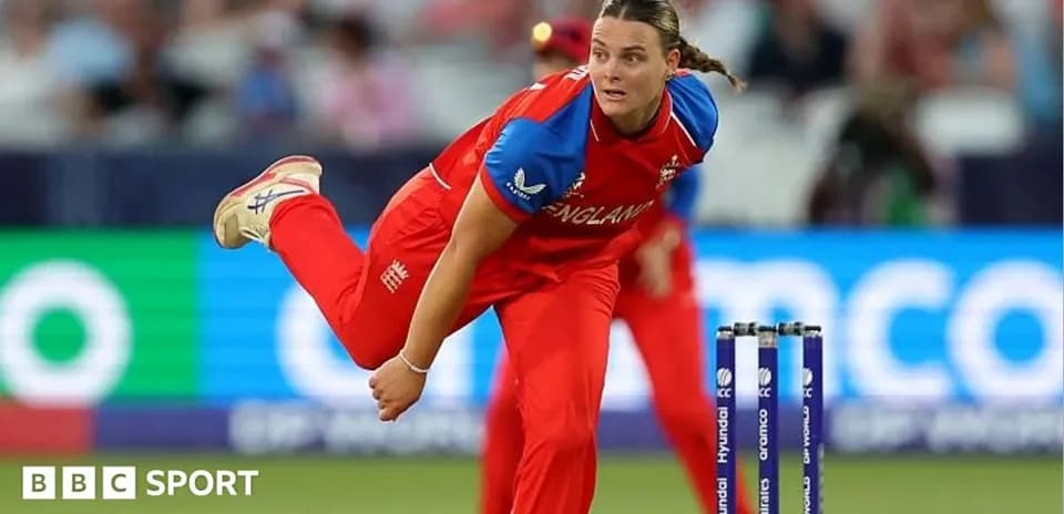 England bowler delivering a ball during a match