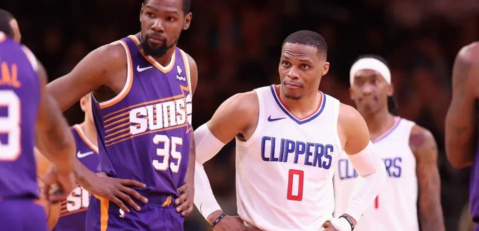Kevin Durant and Russell Westbrook on the court