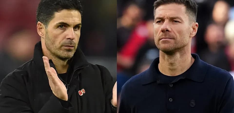 Two football managers on opposite sides of the image