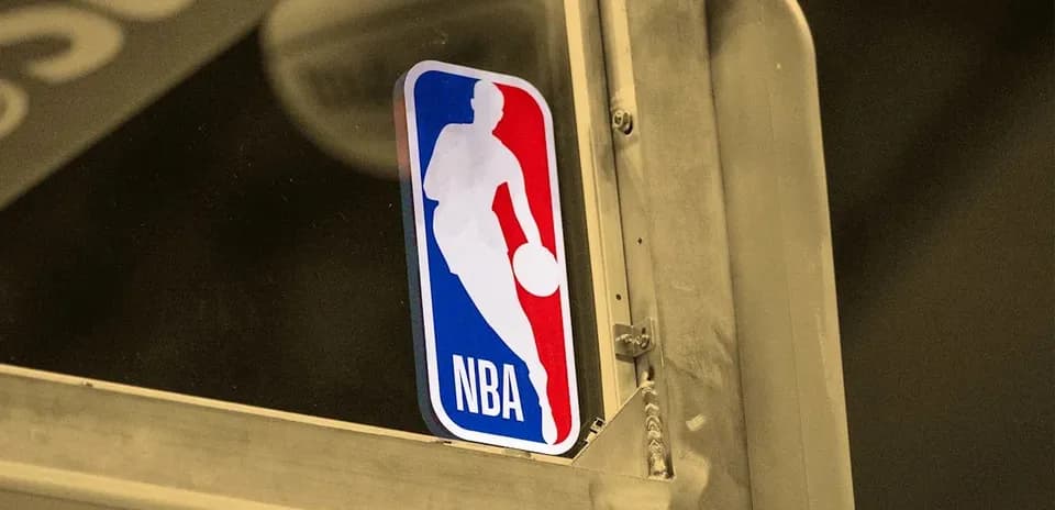 NBA logo displayed on a basketball hoop