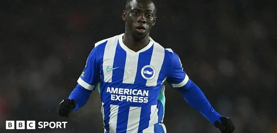 Player celebrating in Brighton kit on the pitch
