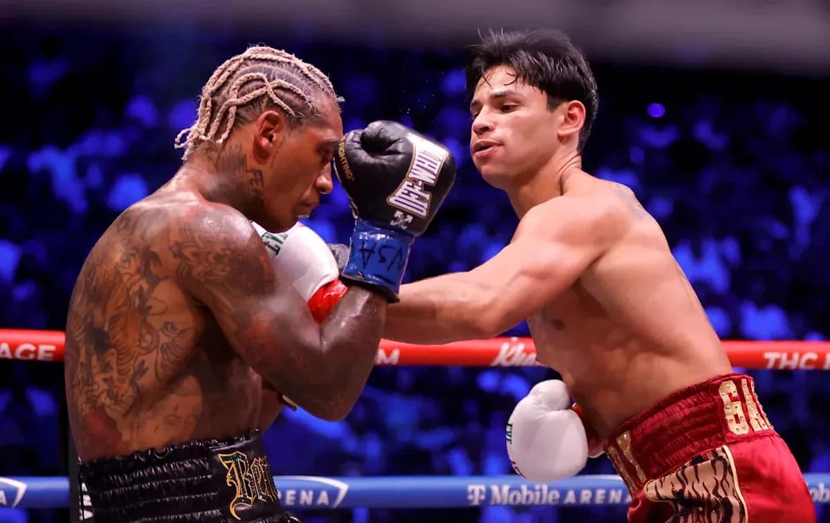 Boxers exchanging punches in the ring during match