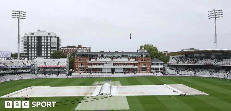 Cricket pitch covered with tarpaulin at Lord's