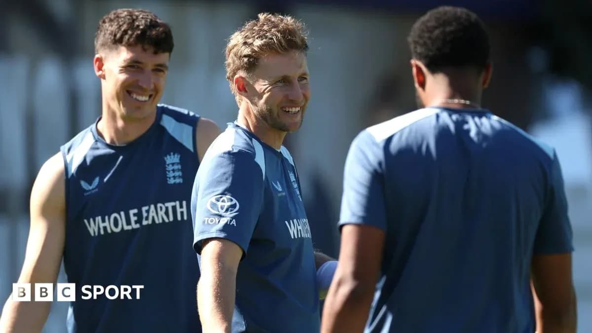 England cricket players laughing during training session