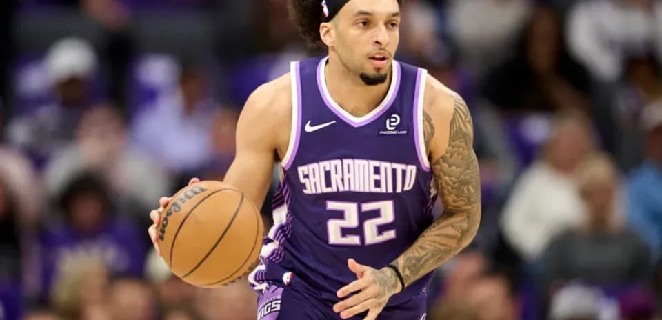 Player dribbling the ball during a basketball game