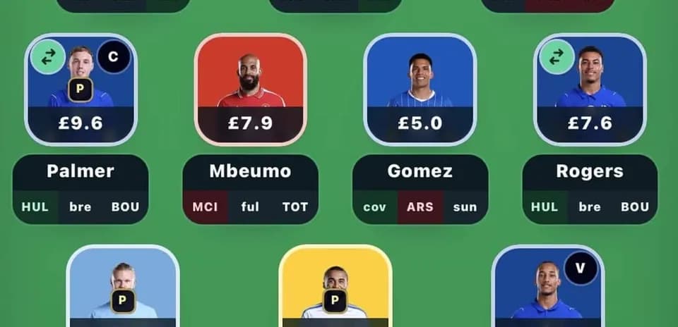 Fantasy football player selection screen with statistics