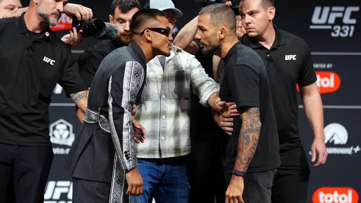 Fighters facing off at UFC 331 weigh-in event