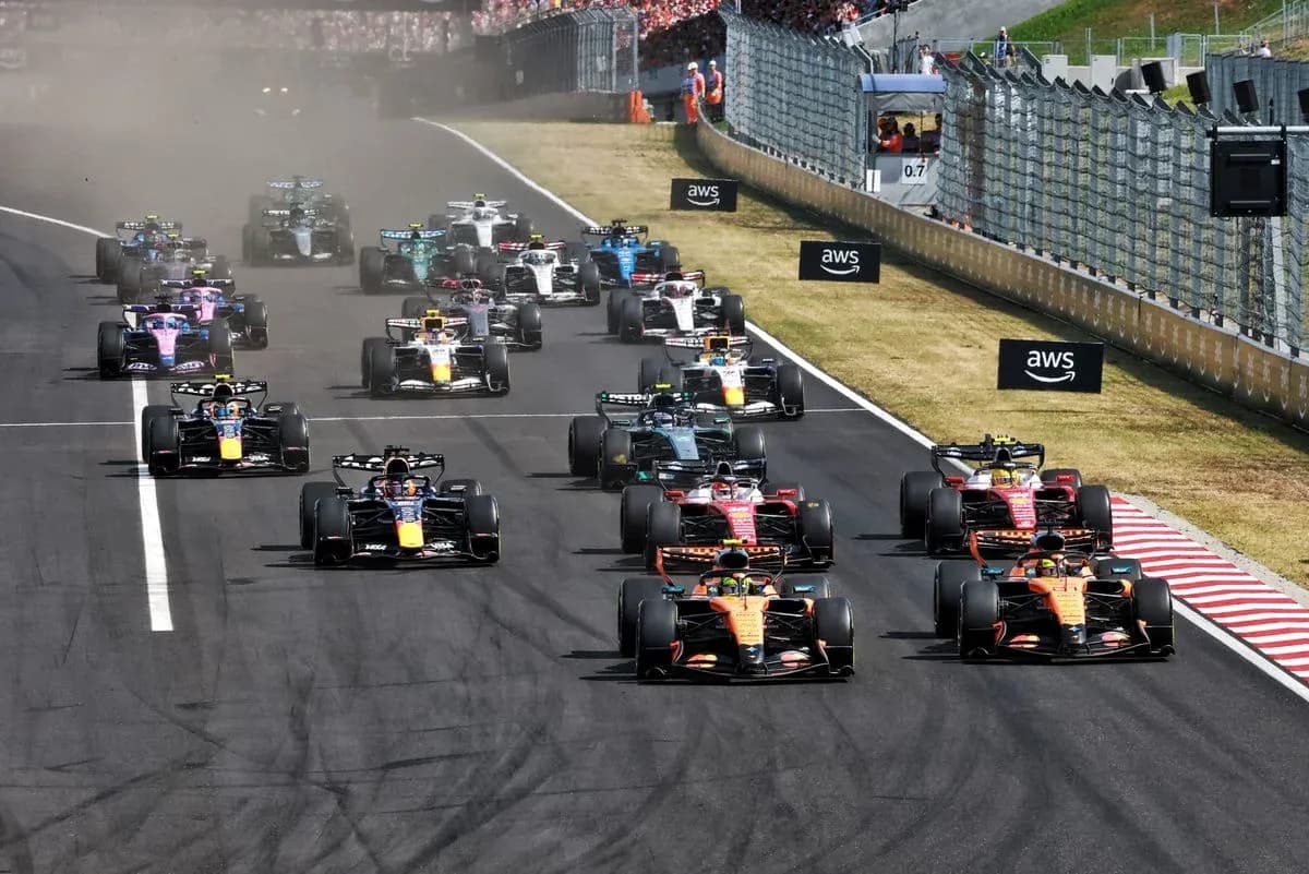 Formula 1 cars racing on track during event