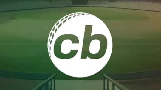 Logo of cricket brand on a stadium background