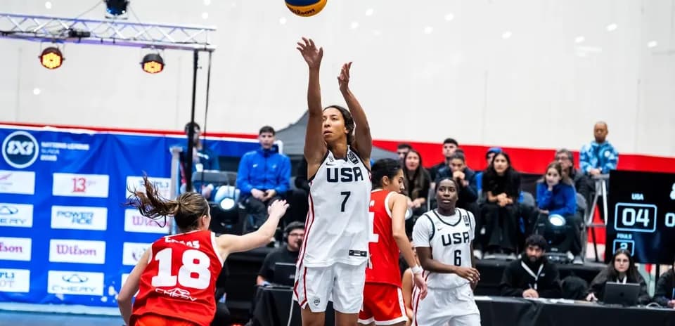 USA player shooting the ball during basketball game