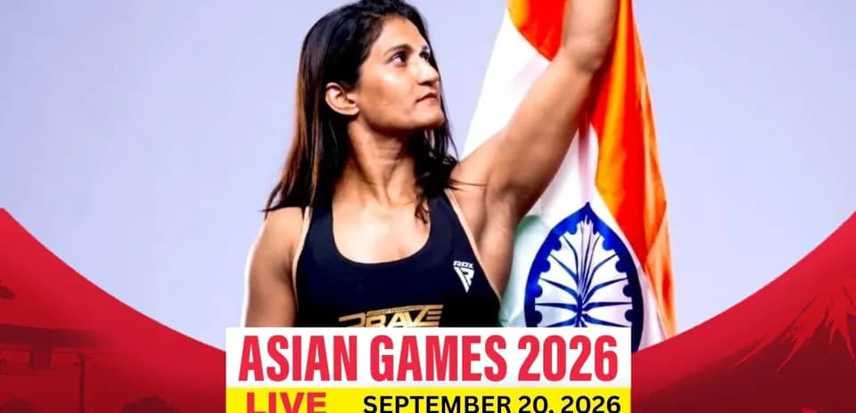 Athlete holding Indian flag at Asian Games 2026