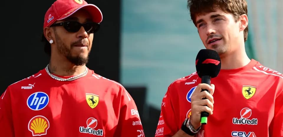 Two Formula 1 drivers speaking at an event