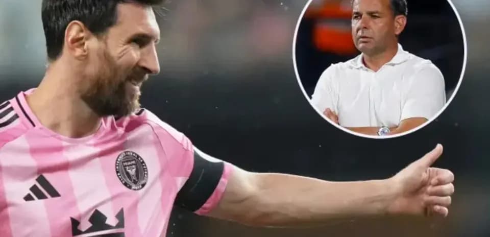 Lionel Messi celebrating in Inter Miami kit during match