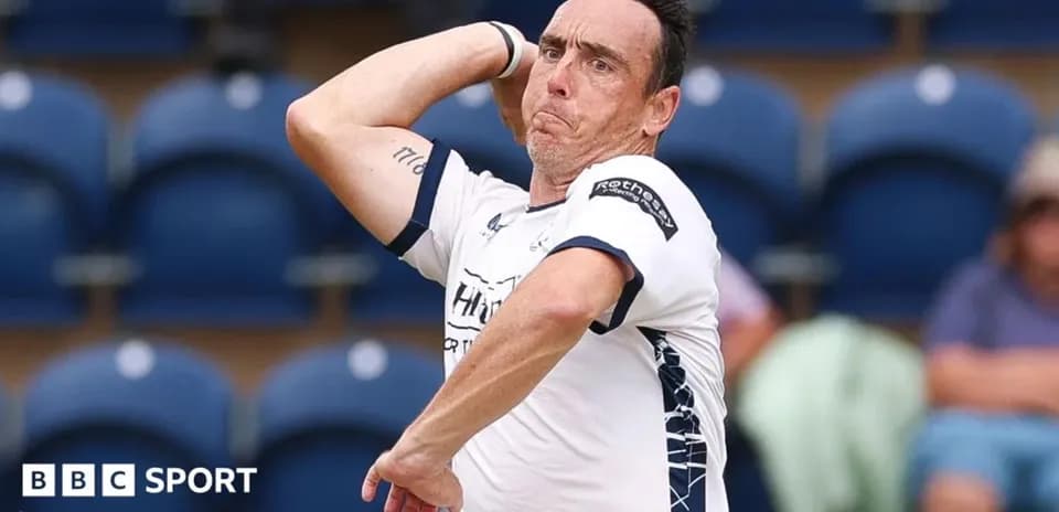 Bowler delivering a ball during cricket match