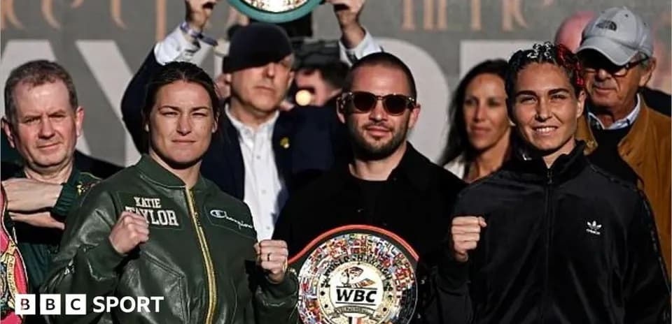 Katie Taylor and opponent at a boxing weigh-in