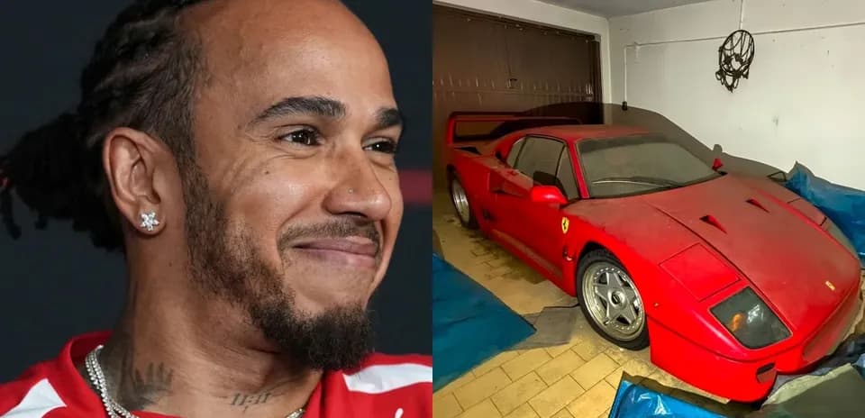 Man smiling next to a dusty red Ferrari F40