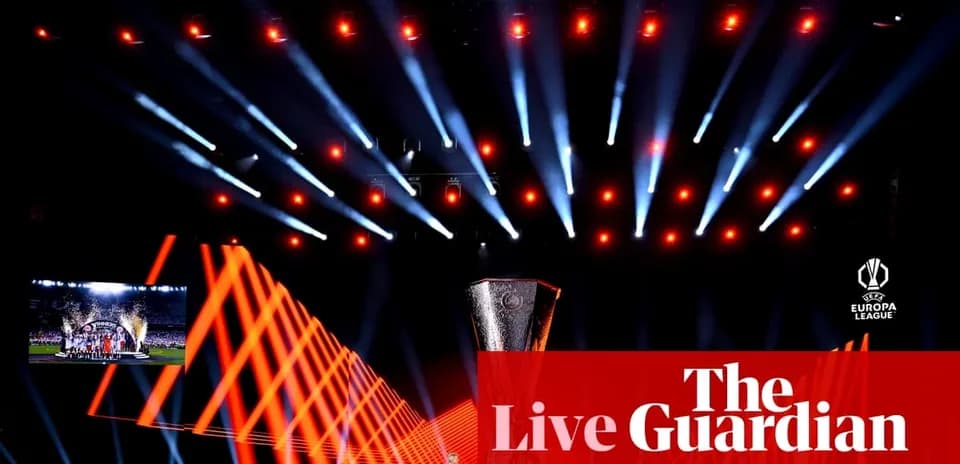Europa League trophy on stage with lights