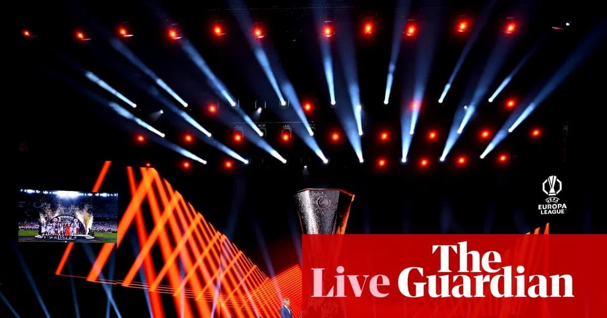 Europa League trophy on stage with lights