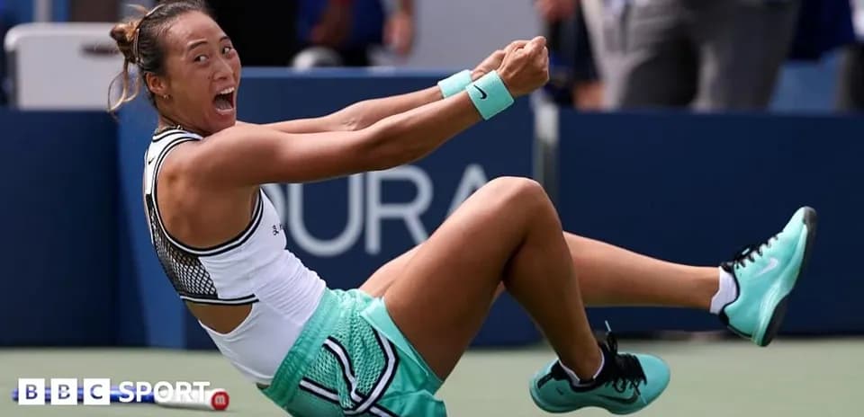 Tennis player celebrating after winning a point