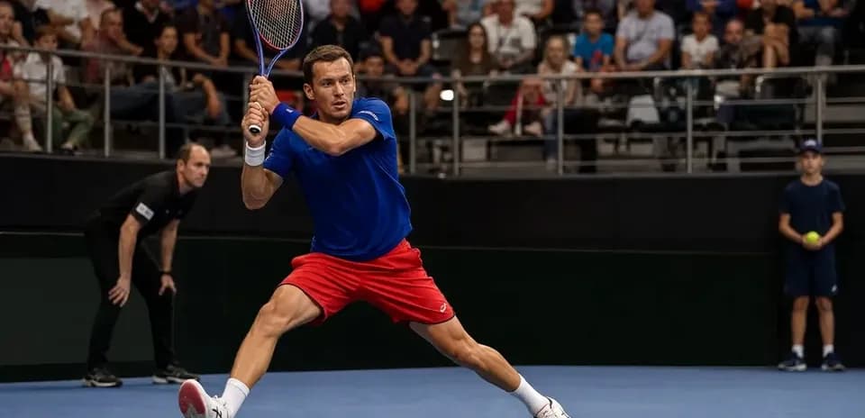 Player hitting a forehand during a tennis match