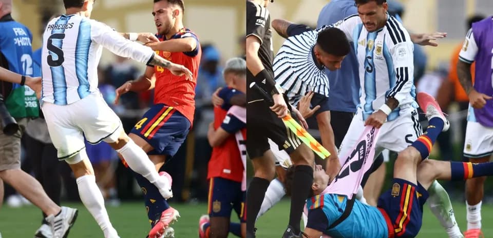 Players clashing during intense football match incident